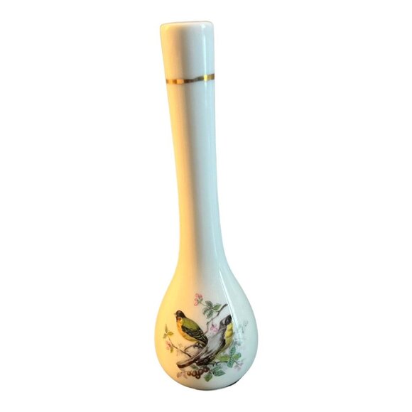 Vintage Porcelain Bud Vase With Yellow Finch Bird Design & Gold Trim 7" Tall Jap - Picture 1 of 7